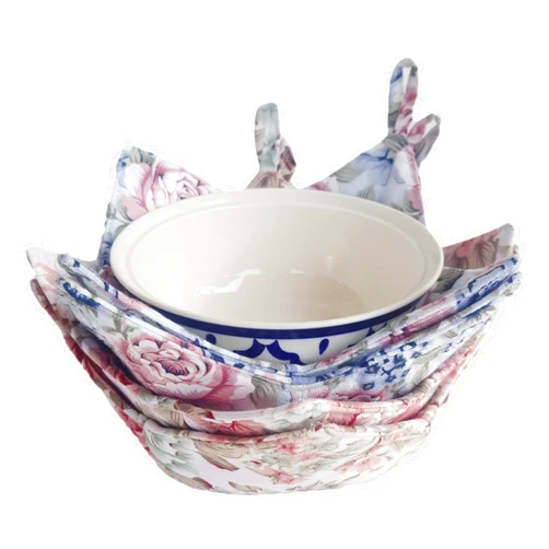 Oumebiu CUSHYSTORE 4X Bowl Cozy Canvas Holders Heat and Cold Resistant Anti-Scalding Protector Roses Garden Pink - Blue