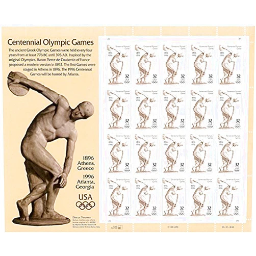 United States Postal Service USPS Centennial Olympic Games Atlanta 1996 Sheet of Twenty 32 Cent Postage Stamps Scott 3087