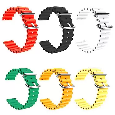 ASENIE 6 Pack Ocean Band Compatible with Garmin Fenix 7 / Fenix 6 / Fenix 6 Pro / Fenix 5 / Fenix 5 Plus / instinct / Forerunner 935 / 945 / 955 / Approach S60 / S62 / Quatix 5 / Qatix 6 22mm Wave Silicone Adjustable Replacement Watch Strap Red/Black/White/Army Green/Orange/Yellow