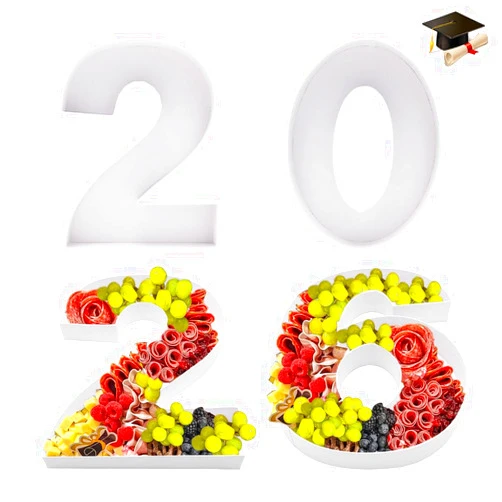 Dylcypheria 2026 Number Shaped Cardboard Charcuterie Decorative Trays Fillable, Party Food Display Platter for New Year Eve, Graduation (Large)