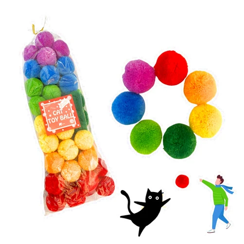 BALLMIE Cat Toys Soft Crinkle Sparkle Balls Pom Pom Cat Balls (Color Yarn)