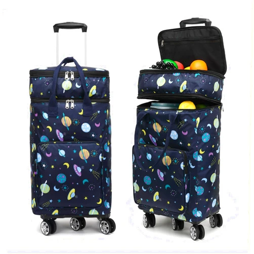 RDGDFONG 2 in 1 Shopping Cart with Wheels, Grocery Cart, Portable Utility Dolly Cart, Luggage Cart, Foldable Hand Truck with Built-in Removable Waterproof Bag for Shopping, Camping, Travel (Starry Sky)