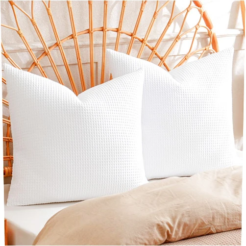 PHF 100% Cotton Waffle Weave Throw Pillow Cover, 18