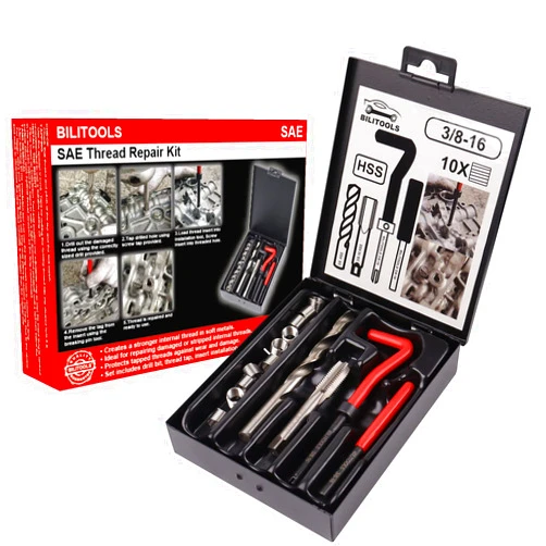 BILITOOLS 3/8-16 inch Thread Repair Kit, HSS Drill Helicoil Repair Kit SAE