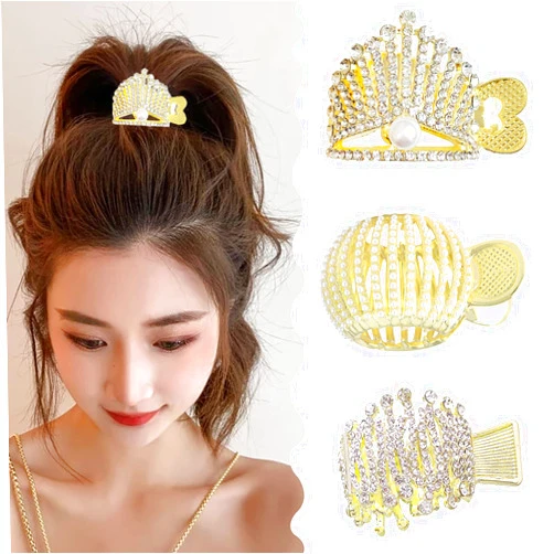 Generic Rhinestone Hairclips, Small Hair Clips for High Ponytail, Pearl Ponytail Holder, Nonslip Metal Hairclip, High Ponytail Claw Clip, Decorative Hair Claw Clips