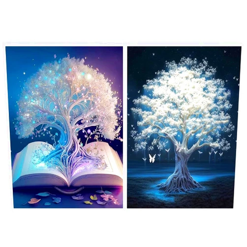 OFRKE 2-Piece DIY 5D Diamond Painting Kits for Adults Diamond Art White Tree of Life Diamond Painting Full Drill Crystal Rhinestone Embroidery Craft Kits for Home Wall Decor Gifts 12