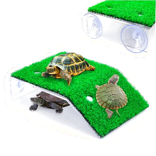 Keedolla Turtle Resting Basking Platform Simulation Grass Turtle Ramp, Lawn Tortoise Climbing Ladder Turtle Resting Terrace for Reptile Frog Terrapin - Middle