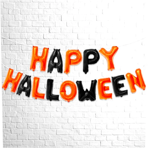 KatchOn, Happy Halloween Balloons Banner - 16 Inch, Pack of 14 | Happy Halloween Banner for Halloween Party Decorations | Orange and Black Happy Halloween Foil Balloons for Halloween Party Supplies