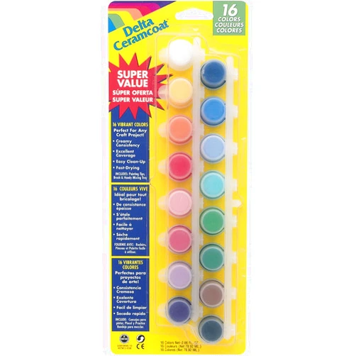 Delta Creative Ceramcoat Paint Pot 16-Color Super Value Set, 2957