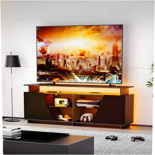 BAYUELSWU LED TV Stands for Living Room, Gaming TV Stand with Power Outlet for TVs Up to 75