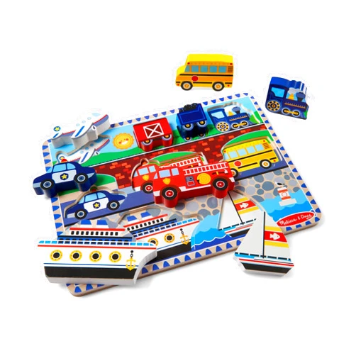 Melissa & Doug Vehicles Wooden Chunky Puzzle (9 pcs), Educational Screen Free Activity for Toddler, Preschoolers And Kids Ages 2+- FSC Certified