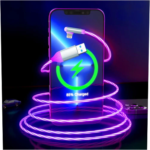 MTAKYI Apple MFi Certified 90 Degree iPhone Charger 6.6ft, LED Light Up Apple Charger Lightning Cable Data Sync Cord LED Light Up Glowing Fast Charging Cable Cord for Apple iPhone 14/13/12/Pro/11/Pad Purple
