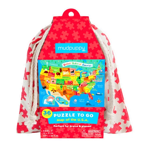 Mudpuppy Map of The U.S.A. to Go Puzzle, 36 Pieces, Ages 3+, Convenient Travel-Friendly Bag, Made with Safe, Non-Toxic Materials
