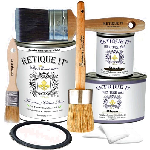 Retique It Chalk Furniture Paint by Renaissance Deluxe Starter Kit, 8 Piece Set, 01 Snow