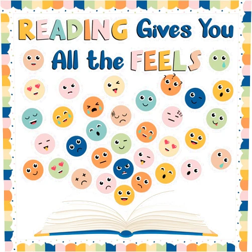 CHUNNIN Reading Bulletin Board Classroom Decorations Set Reading Gives You All The Feels Bulletin Board Boho Emotion Feeling Cutout for Classroom Chalkboard Wall Decor for Teacher Preschool Elementary