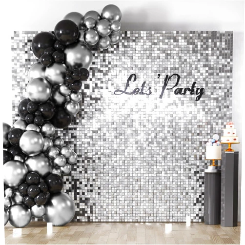 COKAOBE Silver Shimmer Wall Backdrop, 36PCS Square Sequin Shimmer Backdrop Panel, Photo Backdrops for Birthday, Anniversary, Wedding, Graduation & Bachelorette Party Decoration