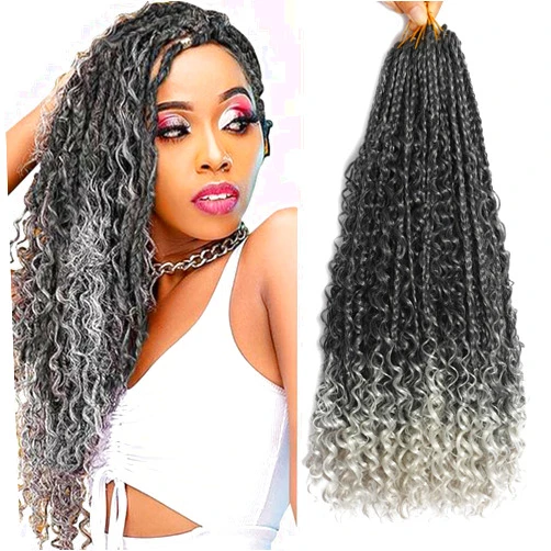 Paraglame 20 Inch Goddess Boho Box Braids Crochet Hair 8 Packs Bohemian Crochet Box Braids Curly Ends 3X Goddess Crochet Braids Hair Extension For Women(20Inch, TGrey)
