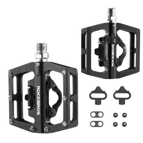 ROCKBROS MTB Mountain Bike Pedals Compatible with SPD Mountain Bike Dual Function Sealed Clipless Aluminum Bicycle Flat Platform 9/16