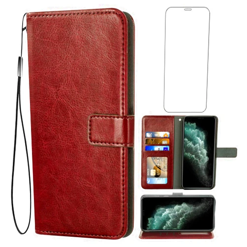 Asuwish Compatible with Sony Xperia 1 II/Experia 1II 5G Wallet Case Tempered Glass Screen Protector and Leather Flip Cover Card Holder Stand Phone Cases for Experia1ii XQ-AT52 XQ-AT51 XQ-AT42 Brown