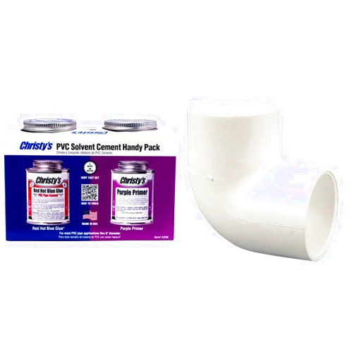 Christy's Handy Pack: Red Hot Blue Glue Medium Body PVC Cement and Purple Primer, 1/2 Pint (8 fl oz),RH-RHBV-HDYPK-HP-20 & C406-010 1 90 DEG EL