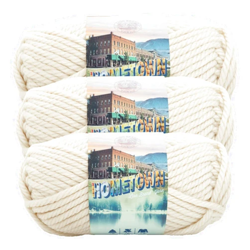 Lion Brand Yarn Hometown Yarn, Bulky Yarn, Yarn for Knitting and Crocheting, 3-Pack, Houston Cream