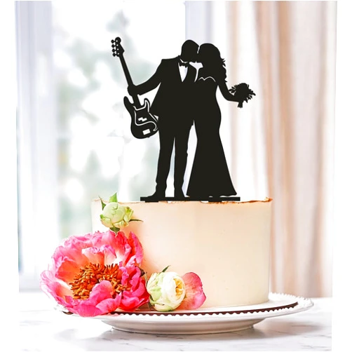 TiTaicor Guitarist Wedding Cake Topper,Musician Cake Topper,Guitar Player Cake Topper,Music Cake Topper,Bass guitar cake topper,Guitarist Cake Insert for Proposal Wedding Engagement Anniversary.