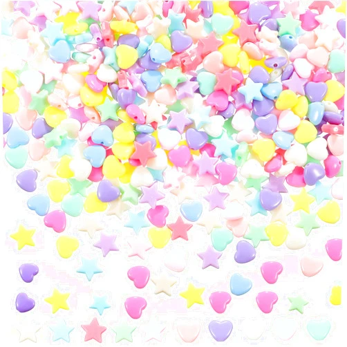 Hicarer 400 Pieces Acrylic Star Beads Heart Beads Pastel Beads Shaped Beads Assorted Multicolor Mix Plastic Pony Beads for DIY Jewelry Making Necklace Rainbow Bracelet (Light Color,9 mm)