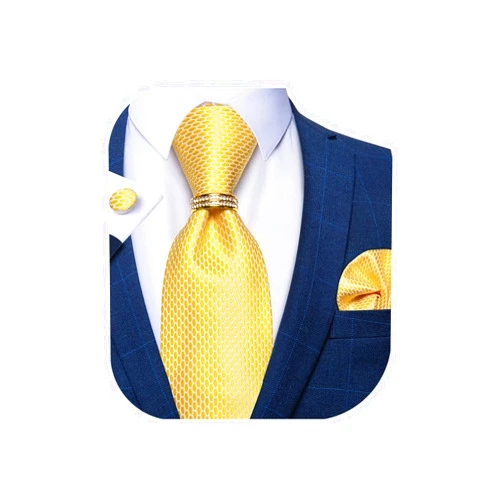DiBanGu Men's Solid Color Tie Set Silk Woven Wedding Necktie and Pocket Square Cufflinks Set with Tie Ring for Tuxedo or Suit