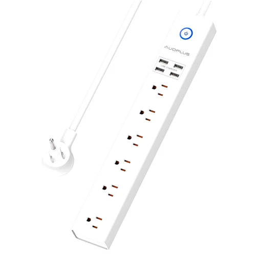 AUOPLUS Power Strip 10Ft - Surge Protector with USB, AUOPLUS 6 Outlet and 4 USB Charger, 10Ft Long Extension Cord Flat Plug(1250W/10A/2100J), Wall Mountable Overload Protection for Computer Home Office Dorm