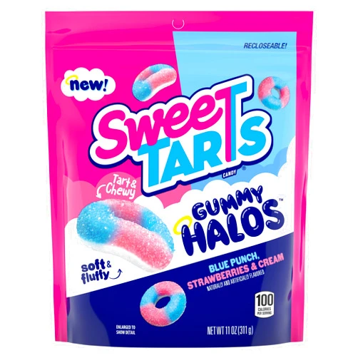 SweeTARTS Halos, Candy, Blue Punch and Strawberries and Cream, Tart and Chewy, Soft and Fluffy, 11 oz