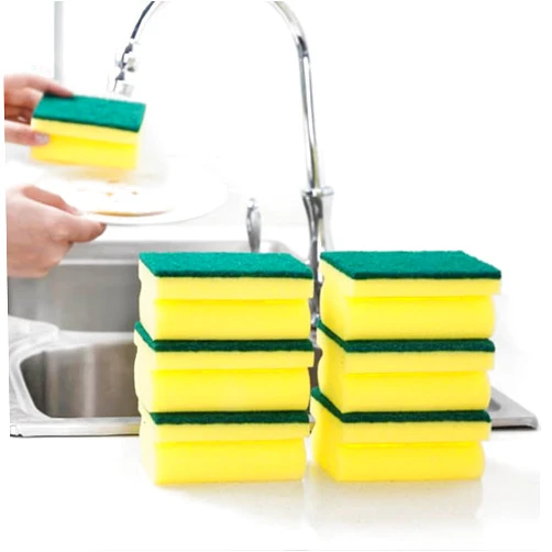 ASEANAO Multifunction Scrub Sponge Protects Nails and Fingers – Sponges for Cleaning Remove Tough Stains, Grease, Residue (Green 10 pcs)