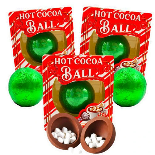 Needzo Hot Chocolate Melting Balls, Bulk Cocoa with Mini Marshmallows Inside, Cute Candy Stocking Stuffers Party Favor Pack of 3 (Peppermint)