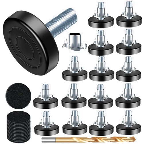Eunenete 16 PCS M8 Thread Furniture Feet Levelers,Adjustable Furniture feet,Thread Adjustable Furniture levelers Screw,Furniture Legs (with T-Nut,M8,16 Pack)