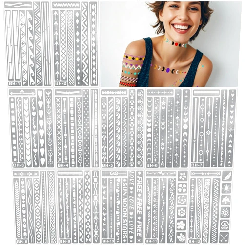 Metuu 12 Sheets Temporary Tattoo Stencils, Armband Body Art Stencil Kit for Men Women Teens, Adhesive and Removable Hand Painting Tribal Patterns Templates
