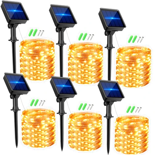 kolpop 6 Pack Solar Fairy Lights Outdoor, 192FT 480LED Solar Powered Twinkle Light Waterproof, 8 Mode Copper Wire Solar Tree Lighting for Outside Garden Yard Decorative (Warm White)