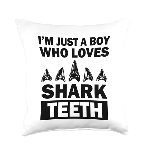 Cute Fish Tooth Collect Paleontology Lover Designs Funny Shark Teeth Hunting Gift Boys Cool Fossil Collecting Throw Pillow, 18x18, Multicolor