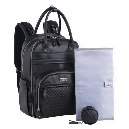 BabbleRoo Leather Diaper Bag Backpack - Baby Essentials Travel Baby Bag, Multi function, with Changing Pad, Stroller Straps & Pacifier Case – Unisex, Black