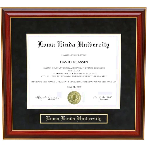 Wordyisms Loma Linda University (LLU) Mahogany Diploma Frame