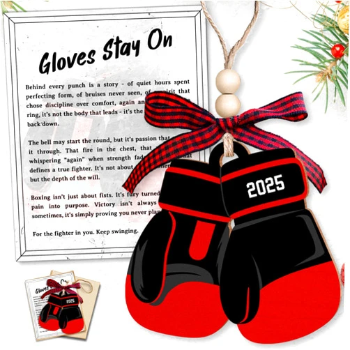 MAPDTWO Boxing Ornament - Boxing Glove Ornaments, Boxer Gloves Ornaments - Sports Boxer Gifts for Men, Women, Teenage Boys, Kids - Wood Christmas Ornament 2025 with Card