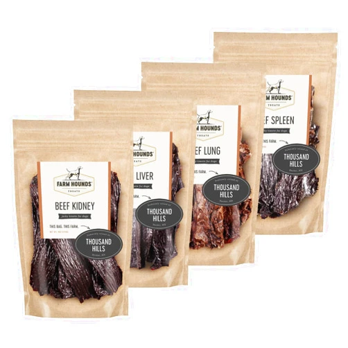 Farm Hounds - Beef Organs Bundle - Premium Beef Organs for Dogs - Made from 100% Humanely Raised Cattle - Great for Training & Treats - No Added Fillers - Made in USA - 4 Pack