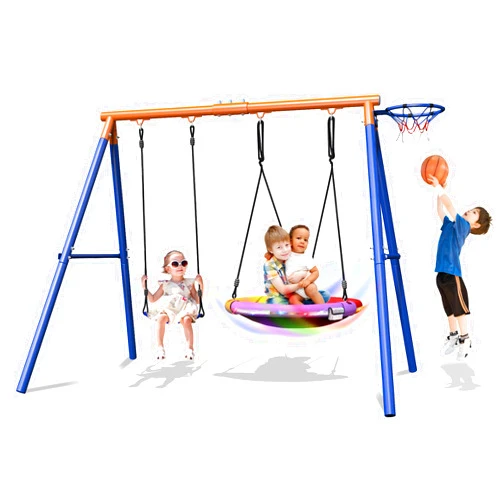 Royalove Swing Set 3-in-1 with Flying Disc Swing for Backyard, Heavy Duty 440lbs Playground Sets for Backyards Swing Set for Kids and Toddlers Age 3-8