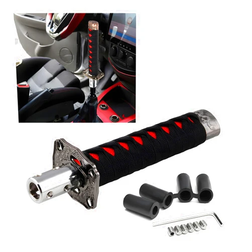 KVAEY Samurai Sword Shift Knob, Automotive Katana Manual Transmission Gear Shift Handle, Universal Aluminum Alloy Stick Shift Knob for Most Manual Vehicles, Car Accessories (Black+Red)