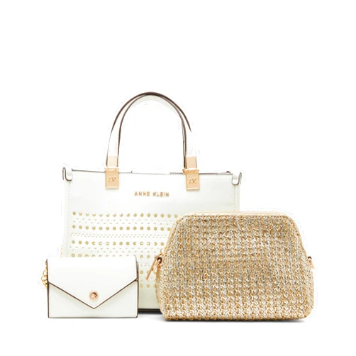 Anne Klein Perforated Mini Satchel with Convertible Straw Crossbody