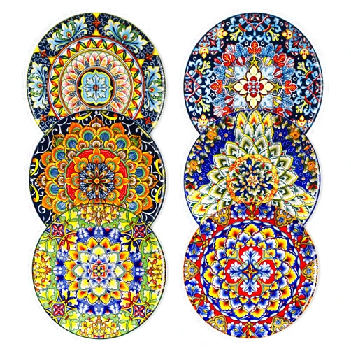 vancasso Salad Plates Set of 6-8.5 Inch Ceramic Dessert Plate, Small Dinner Plate Set, Microwave, Oven and Dishwasher Safe, Colorful Bohemian Style Dishes for Kitchen