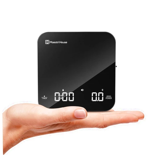 Maestri House Rechargeable Mini Coffee Scale with Timer, Maestri House Espresso Scale, 2kg/0.1g Accurate Scale for Espresso and Pour-Over Coffee, Portable Digital Kitchen Scale with Automatic Timing（Black&Silver）