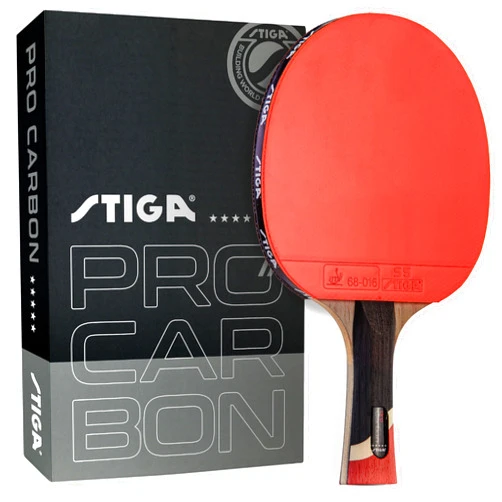 STIGA Pro Carbon Performance-Level Table Tennis Racket with Carbon Technology for Tournament Play - Red and Blue Colors