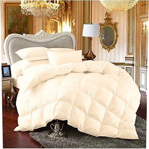 RESTURA 3PC Comforter Set [1 PC Comforter and 2 Pillow Cases] - Full/Queen, Ivory Solid 800 Series - Egyptian Cotton 500 GSM Goose Down Alternative Comforter