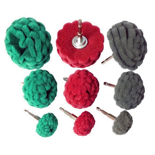 Hiqalty 9PCS Scouring Pads Abrasive Buffing Polishing Wheel Drill Attachment Set, Non Woven Wheel Polishing Kit for Drill,Power Scrubber Drill Polishing Kit（Green red Gray 1/4” Shank