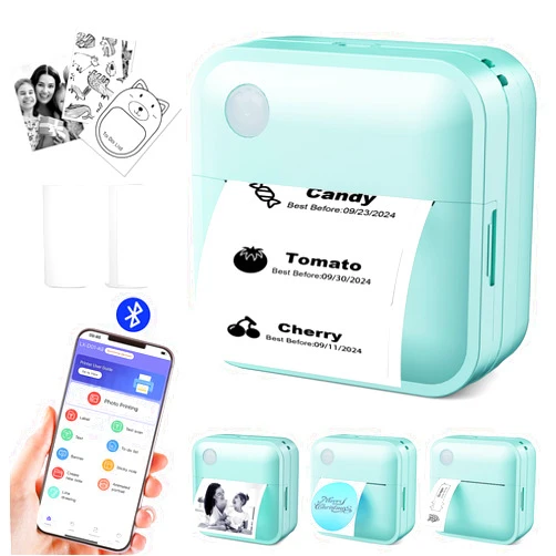 VFU Label Maker Machine with Tape - Thermal Label Printer Bluetooth Label Maker Machine, Mini Printer Sticker Maker for Home, Kitchen, School, Office Organization with 2 Rolls Paper