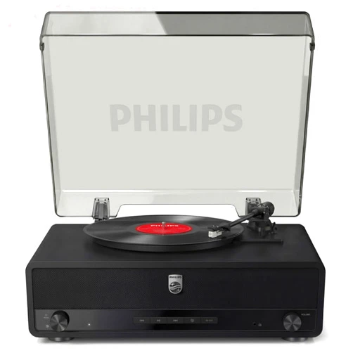 Philips Record Player, All-in-One Bluetooth Turntable with Built-in Speakers, 3-Speed Belt-Drive Vinyl Record Player, Audio-Technica Stylus, Wireless Streaming in & Out, RCA/AUX/Headphone, Auto-Stop